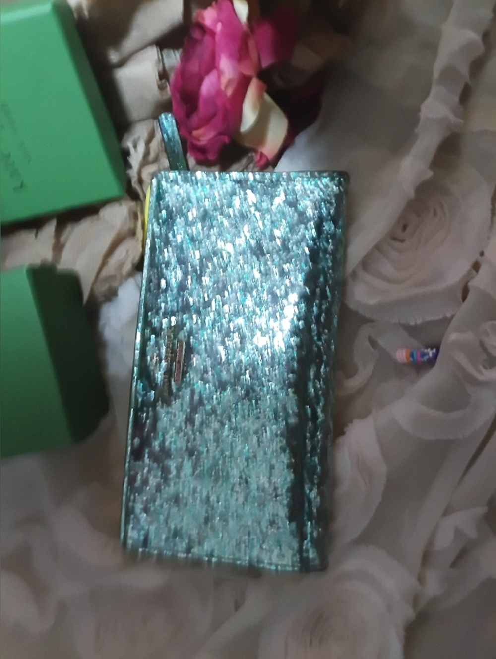 kate spade Green Glitter Zip-Around Wallet with Gold Trim - Picture 10 of 14